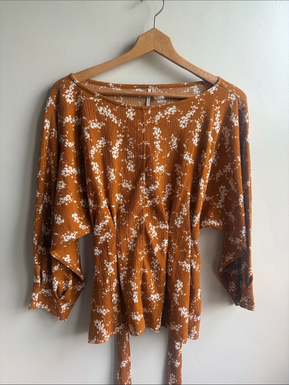 Anthropologie Rust Floral Tie-Waist Top